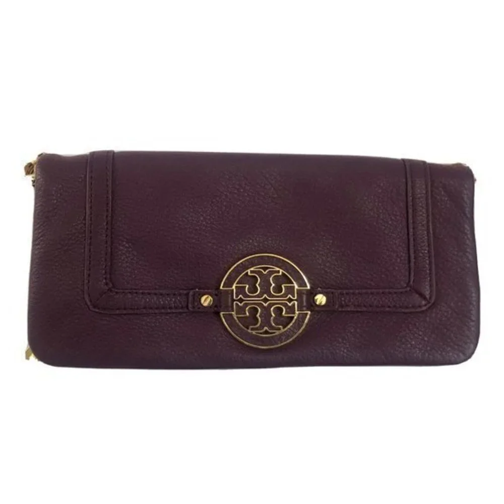 Tory Burch Handbag Purple Purse Leather ShoulderBag Clutch Tote